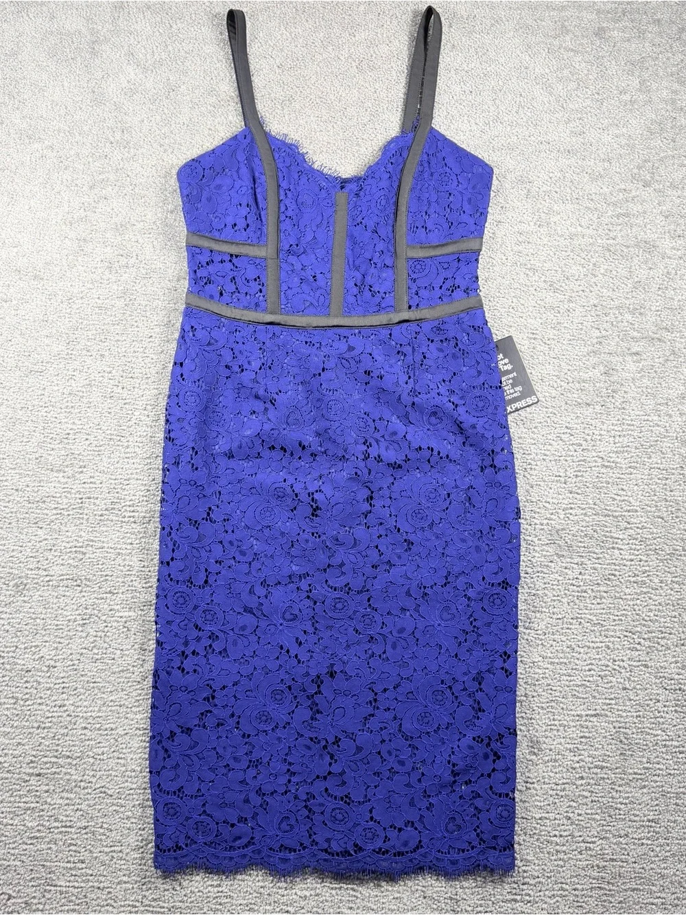 Express Dress Womens Sz 6 Small Blue Lace Black Trim Midi Bustier V Neck Evening - Picture 1 of 10